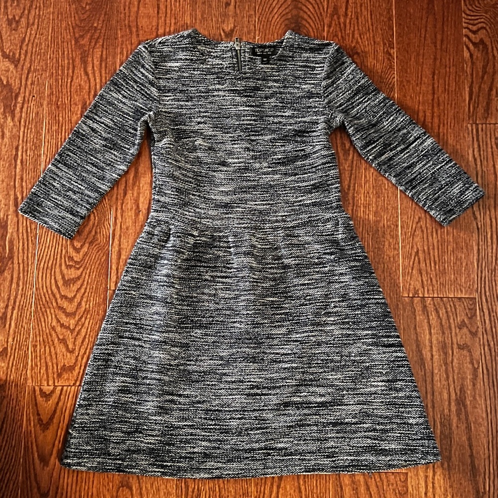 Topshop dress with woven navy, light blue, black and white color blend.